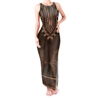 Brown African Dashiki With Tonga Ngatu Pattern Tank Maxi Dress LT14 Women Brown - Polynesian Pride