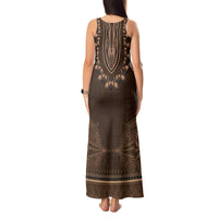 Brown African Dashiki With Tonga Ngatu Pattern Tank Maxi Dress LT14 - Polynesian Pride