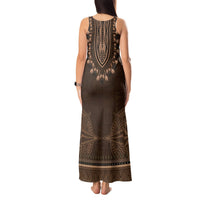 Brown African Dashiki With Tonga Ngatu Pattern Tank Maxi Dress LT14 - Polynesian Pride
