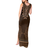 Brown African Dashiki With Tonga Ngatu Pattern Tank Maxi Dress LT14 - Polynesian Pride