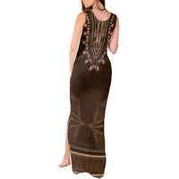 Brown African Dashiki With Tonga Ngatu Pattern Tank Maxi Dress LT14 - Polynesian Pride