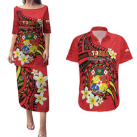 Personalised Tonga Emancipation Day Couples Matching Puletasi and Hawaiian Shirt Tongan Ngatu Pattern - Red Version LT14 Red - Polynesian Pride