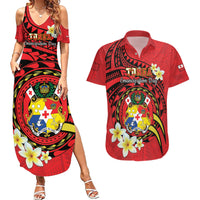 Personalised Tonga Emancipation Day Couples Matching Summer Maxi Dress and Hawaiian Shirt Tongan Ngatu Pattern - Red Version LT14 Red - Polynesian Pride
