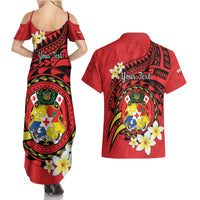 Personalised Tonga Emancipation Day Couples Matching Summer Maxi Dress and Hawaiian Shirt Tongan Ngatu Pattern - Red Version LT14 - Polynesian Pride