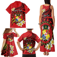 Personalised Tonga Emancipation Day Family Matching Tank Maxi Dress and Hawaiian Shirt Tongan Ngatu Pattern - Red Version