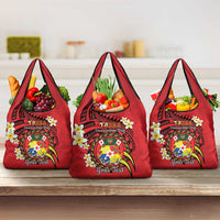 Personalised Tonga Emancipation Day Grocery Bag Tongan Ngatu Pattern - Red Version LT14 3-pack One Size Red - Polynesian Pride