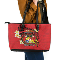 Personalised Tonga Emancipation Day Leather Tote Bag Tongan Ngatu Pattern - Red Version