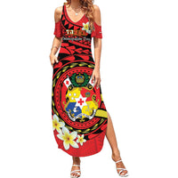 Personalised Tonga Emancipation Day Summer Maxi Dress Tongan Ngatu Pattern - Red Version LT14 Women Red - Polynesian Pride