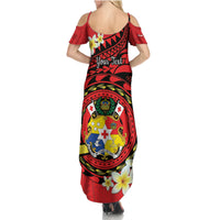 Personalised Tonga Emancipation Day Summer Maxi Dress Tongan Ngatu Pattern - Red Version LT14 - Polynesian Pride
