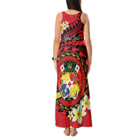Personalised Tonga Emancipation Day Tank Maxi Dress Tongan Ngatu Pattern - Red Version LT14 - Polynesian Pride