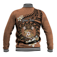 Personalised Tonga Emancipation Day Baseball Jacket Tongan Ngatu Pattern - Brown Version