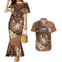 Personalised Tonga Emancipation Day Couples Matching Mermaid Dress and Hawaiian Shirt Tongan Ngatu Pattern - Brown Version LT14 Brown - Polynesian Pride