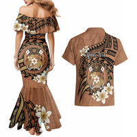 Personalised Tonga Emancipation Day Couples Matching Mermaid Dress and Hawaiian Shirt Tongan Ngatu Pattern - Brown Version LT14 - Polynesian Pride