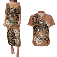 Personalised Tonga Emancipation Day Couples Matching Puletasi and Hawaiian Shirt Tongan Ngatu Pattern - Brown Version LT14 Brown - Polynesian Pride