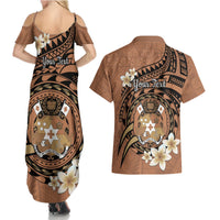 Personalised Tonga Emancipation Day Couples Matching Summer Maxi Dress and Hawaiian Shirt Tongan Ngatu Pattern - Brown Version LT14 - Polynesian Pride