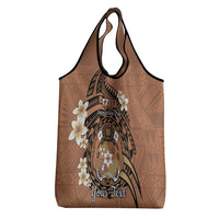 Personalised Tonga Emancipation Day Grocery Bag Tongan Ngatu Pattern - Brown Version LT14 - Polynesian Pride