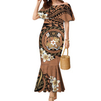Personalised Tonga Emancipation Day Mermaid Dress Tongan Ngatu Pattern - Brown Version LT14 Women Brown - Polynesian Pride