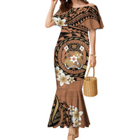 Personalised Tonga Emancipation Day Mermaid Dress Tongan Ngatu Pattern - Brown Version LT14 Women Brown - Polynesian Pride