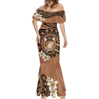 Personalised Tonga Emancipation Day Mermaid Dress Tongan Ngatu Pattern - Brown Version LT14 - Polynesian Pride