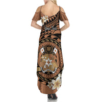 Personalised Tonga Emancipation Day Summer Maxi Dress Tongan Ngatu Pattern - Brown Version LT14 - Polynesian Pride