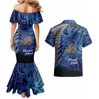 New Zealand Stewart Island Couples Matching Mermaid Dress and Hawaiian Shirt Rakiura Kiwi Maori Glowing Sky