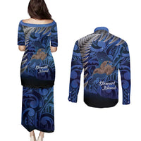 New Zealand Stewart Island Couples Matching Puletasi and Long Sleeve Button Shirt Rakiura Kiwi Maori Glowing Sky