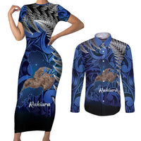 New Zealand Stewart Island Couples Matching Short Sleeve Bodycon Dress and Long Sleeve Button Shirt Rakiura Kiwi Maori Glowing Sky