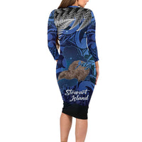 New Zealand Stewart Island Long Sleeve Bodycon Dress Rakiura Kiwi Maori Glowing Sky