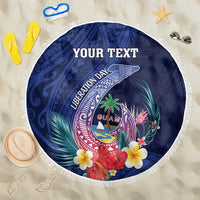 Personalised Guam Liberation Day Beach Blanket Happy 80th Anniversary Fish Hook Mix Tropical Flowers LT14 One Size 150cm Blue - Polynesian Pride