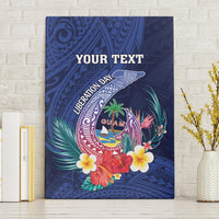 Personalised Guam Liberation Day Canvas Wall Art Happy 80th Anniversary Fish Hook Mix Tropical Flowers LT14 Without Frame Blue - Polynesian Pride