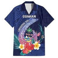 Personalised Guam Liberation Day Hawaiian Shirt Happy 80th Anniversary Fish Hook Mix Tropical Flowers LT14 Blue - Polynesian Pride