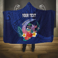 Personalised Guam Liberation Day Hooded Blanket Happy 80th Anniversary Fish Hook Mix Tropical Flowers LT14 One Size Blue - Polynesian Pride