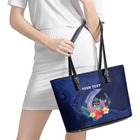 Personalised Guam Liberation Day Leather Tote Bag Happy 80th Anniversary Fish Hook Mix Tropical Flowers LT14 - Polynesian Pride