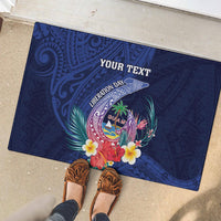 Personalised Guam Liberation Day Rubber Doormat Happy 80th Anniversary Fish Hook Mix Tropical Flowers LT14 - Polynesian Pride