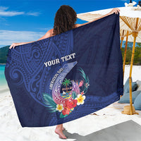 Personalised Guam Liberation Day Sarong Happy 80th Anniversary Fish Hook Mix Tropical Flowers LT14 One Size 44 x 66 inches Blue - Polynesian Pride