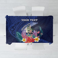 Personalised Guam Liberation Day Tablecloth Happy 80th Anniversary Fish Hook Mix Tropical Flowers LT14 Blue - Polynesian Pride
