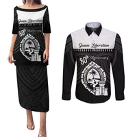 Guam Liberation Day Couples Matching Puletasi and Long Sleeve Button Shirt Biba Guahan Chamorro 80th Anniversary - Black LT14 Black - Polynesian Pride