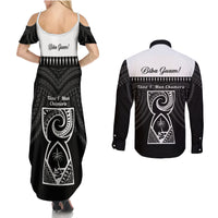 Guam Liberation Day Couples Matching Summer Maxi Dress and Long Sleeve Button Shirt Biba Guahan Chamorro 80th Anniversary - Black LT14 - Polynesian Pride