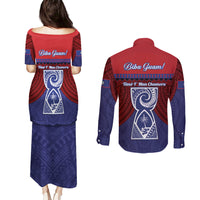 Guam Liberation Day Couples Matching Puletasi and Long Sleeve Button Shirt Biba Guahan Chamorro 80th Anniversary - Blue LT14 - Polynesian Pride