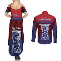 Guam Liberation Day Couples Matching Summer Maxi Dress and Long Sleeve Button Shirt Biba Guahan Chamorro 80th Anniversary - Blue LT14 - Polynesian Pride