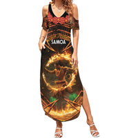 Samoa Teuila 2024 Festival Summer Maxi Dress Samoan Siva Afi With Red Gingers LT14 Women Black - Polynesian Pride