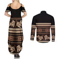 Black Samoa Siapo Teuila Flowers Couples Matching Summer Maxi Dress and Long Sleeve Button Shirt LT14 - Polynesian Pride