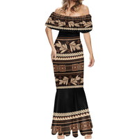 Black Samoa Siapo Teuila Flowers Mermaid Dress LT14 - Polynesian Pride
