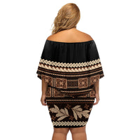 Black Samoa Siapo Teuila Flowers Off Shoulder Short Dress LT14 - Polynesian Pride