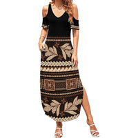 Black Samoa Siapo Teuila Flowers Summer Maxi Dress LT14 Women Black - Polynesian Pride