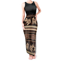 Black Samoa Siapo Teuila Flowers Tank Maxi Dress LT14 Women Black - Polynesian Pride