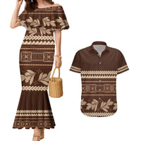 Brown Samoa Siapo Teuila Flowers Couples Matching Mermaid Dress and Hawaiian Shirt LT14 Brown - Polynesian Pride