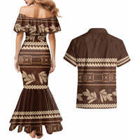 Brown Samoa Siapo Teuila Flowers Couples Matching Mermaid Dress and Hawaiian Shirt LT14 - Polynesian Pride