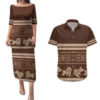 Brown Samoa Siapo Teuila Flowers Couples Matching Puletasi and Hawaiian Shirt LT14 Brown - Polynesian Pride