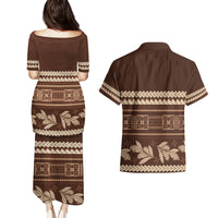 Brown Samoa Siapo Teuila Flowers Couples Matching Puletasi and Hawaiian Shirt LT14 - Polynesian Pride